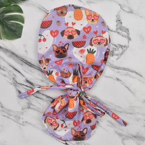 Funny Dogs Ponytail scrub cap, Surgical cap women. Surgical cap with ponytail, Scrub caps for women, surgery cap Satin Lined scrub cap.