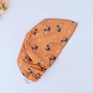 Lazy French Bulldog Scrub Cap: Euro Ponytail Surgical Hat, Satin Lined