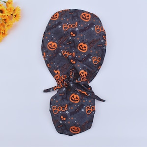 Halloween Ponytail scrub cap, Spooky Ghost Scrub caps, surgeon Surgical cap, Cat scrub caps for Women, Satin lined Scrub Cap,