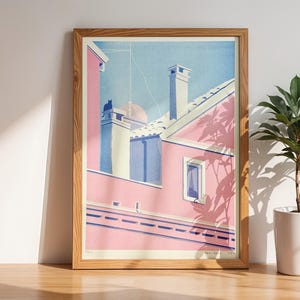 Cat's Life - Tweekleurige risografieprint (kauwgom en blauw) op 175g Metapaper Extrarough (A3) - Beperkt (100 stuks)