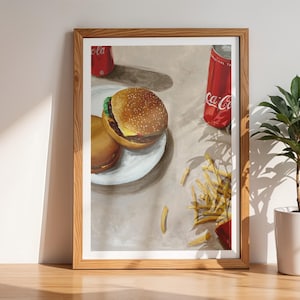 Fineart Giclee Print A3 Still Life Cheesburger Fries Coke Food Painting Oil Paints