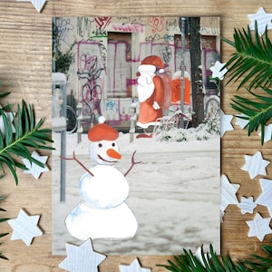 Cartolina di Natale A6 Inverno Neve Babbo Natale Pupazzo di neve Disegno Fotografia