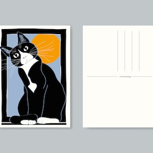 Cartolina gatto animali nero blu giallo - A6