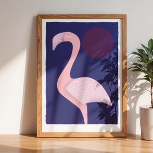 Dreaming Flamingo - Ilustración tropical minimalista A3 Giclée Print Azul Rosa