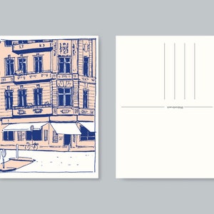 Postal Ciudad Arquitectura Berlín Londres Amsterdam Dibujo Azul Rosa A6