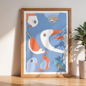 Pájaros divertidos - Fineart Giclee Print Ilustración A3 Sketch