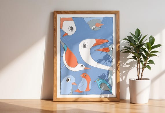 Funny Birds - Fineart Giclee Print Illustration A3 Sketch