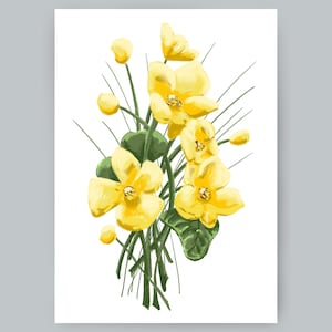 Spring Bouquet Fineart Giclee Print A4, amarillo y verde, dibujo 200 g de papel Hahnemühle