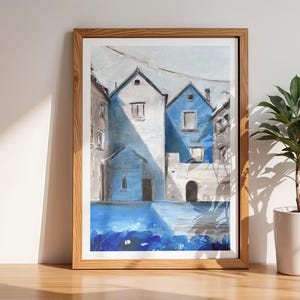 Fineart Giclee Print A3 - Mediterranean Town Houses Blue