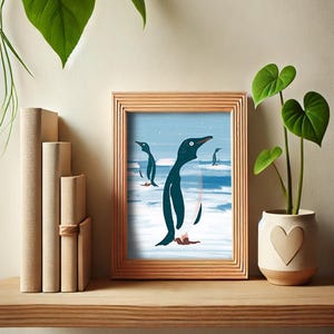 Pingüinos en invierno - tarjeta de felicitación con impresión artística A5 de cartón reciclado 300 g