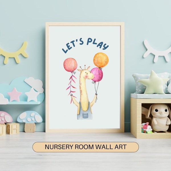 Nursery Wall Art, Nursery Decor, Nursery Prints, Let's Play, Cute Animal Art, Kids Room Print, Digital Prints, Instant Download, PDF File