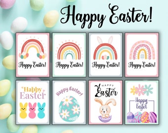 Printable Easter Cards, Easter Mini Card bundle, Greeting Card Set of 8, Easter Cards/ Tags, Happy Easter, Digital Download, PDF File