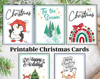 Christmas Card bundle, Printable Merry Christmas Cards, Greeting Cards Set of 16, Holiday Cards, Cards for Kids, Instant Download, PDF File