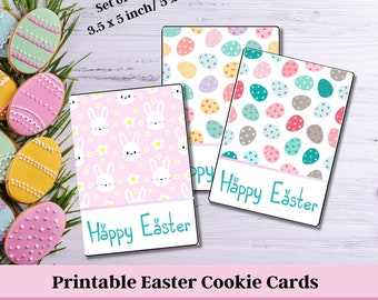 Printable Easter Cookie Cards, Easter Card bundle, Cookie Card Set of 4 in 2 Sizes, Easter Cookie Card, Happy Easter, Digital Download