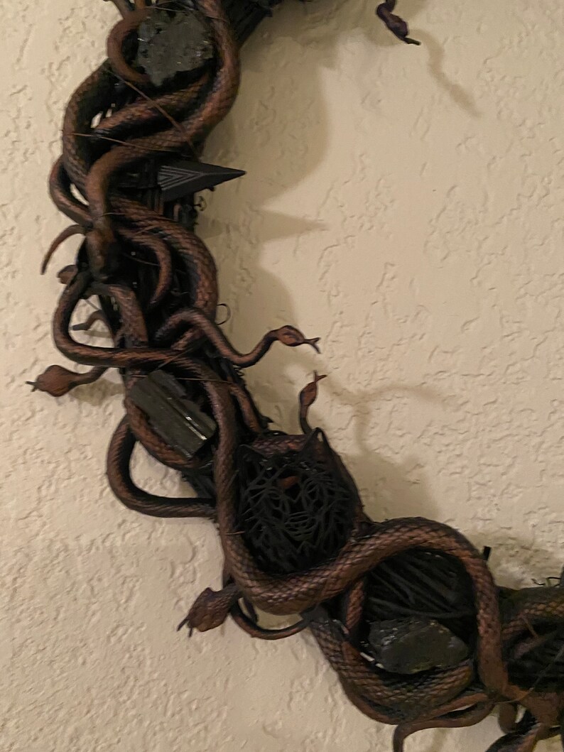 Black Snake & Crescent Moon Wall Mirror - Gothic Boho Decor For Bedroom Or Living Room - View #4