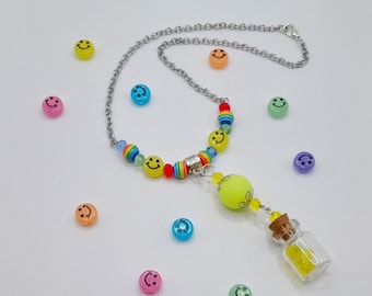 Bright Yellow Glow In The Dark Happy face Necklace Luminous Jewelry Accessory Gift for Jewel Junkie, Gewgaws