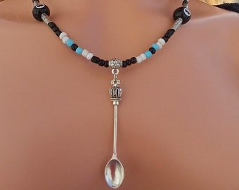 Silver Tiny Rave Spoon Necklace with Jumbo 8 Ball Bead Rave Jewelry Get Well Gift for men, Birthday, Christmas
