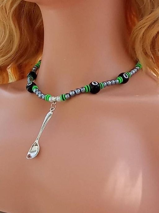Mini Spoon Necklace With Pearl and 8 ball Jumbo Bead Jewelry Gift for Him or Her