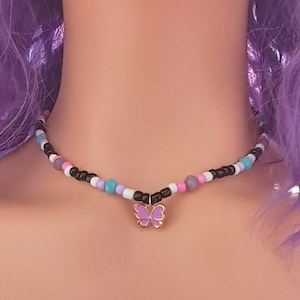 Purple Butterfly Necklace Dainty Charm Jewelry