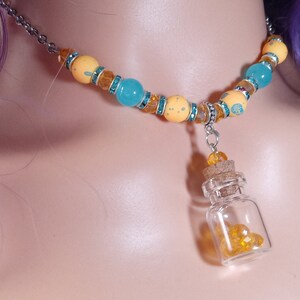 Colorful Bead Wish Charm Necklace Bright Colorful Bead Choker Necklace Blue Rhinestone Bead Chokers Charm Neclaces for Women or Girls