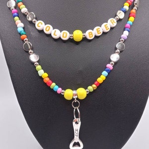 Gargantilla Y2K 90s 80s Abrelatas collar con cuentas cerveza carta gargantilla con cuentas juego de 2 collares de moda hechos a mano regalo de fiesta para adultos cuentas divertidas