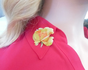 Large Yellow Flower Collar Brooch for Women 70s Inspired Vintage 3D Rose Jewelry Gift For Her Birthday or Valentine