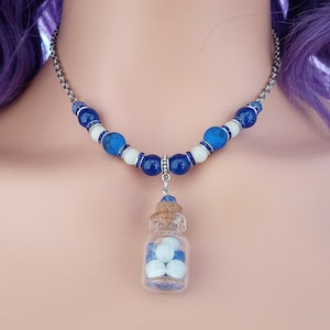 Y2K Royal Blue Glow In The Dark Cosplay Necklace, Handmade Costume Jewelry Gift for Her Birthday, Christmas