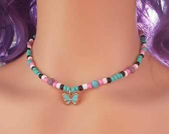 Blue Butterfly Necklace Dainty Charm Jewelry