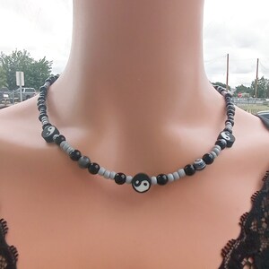 Yin Yang Black Bead Choker Necklace Costume Jewelry Gift For His or Her Birthday