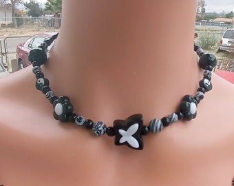 Yin Yang Chakra Bead Choker Necklace, Butterfly Costume Jewelry Gift For Her Birthday, Christmas