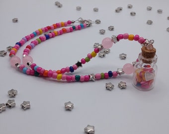 Y2k Necklace Wish Bottle Necklace  Heart Necklace Colorful Bead Choker Lucky Charm Necklace Pink Necklace Star Necklace Pink Bead  Necklace