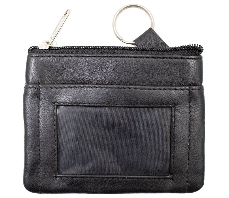 Black Genuine Leather Coin Purse Attach Key Ring ID Holder,key Pouch