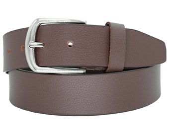 Men's Belt Full Grain Leather Jeans Casual Belt For Men Classic Heavy Silver Buckle, Stylish Brown Belt for Men's Gift Option