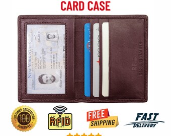 Pure Genuine Leather Men's Mini Card Case ID Holder Thin Bifold Men Wallet with RFID Blocking Gift For Father Days any Special Occasion