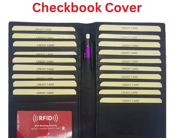 PW-New Genuine Leather Women's Checkbook Cover, Travel Crad Holder, Money Holder,Black Wallet, Bifold Wallet with RFID Blocking, Best Gift