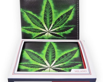 Men's Marijuana Leaf Printed Vegan Leather Wallet Slim & Light Weight