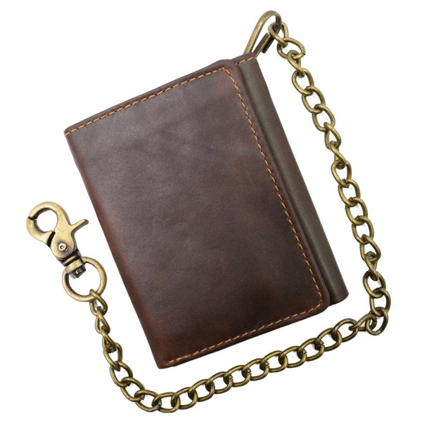 Mens Vintage Hunter Antique Leather Biker Motorcycle Long Chain Wallet with RFID Blocking