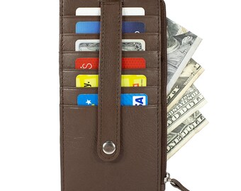 Genuien Leather Women's Credit Card Case ID Window Slim Wallet