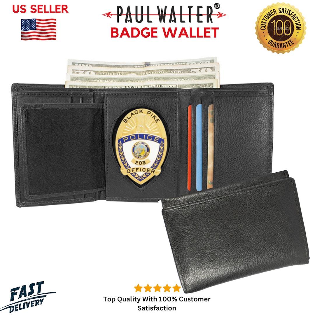 Slim Trifold ID Badge Card Holder Stylish Law Enforcement,police Wallet,center Badge Flap With ...
