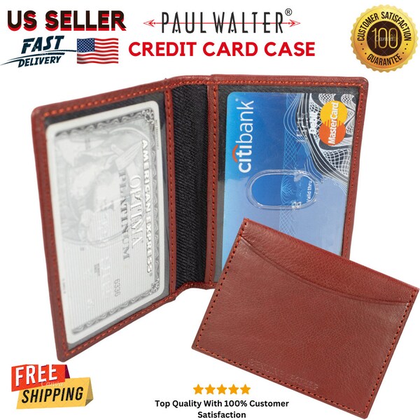 Genuine Leather Credit Card Case,ID Window Pocket,Office Business Card Case Slim ID Holder Wallet,Bifold Wallet Best Gift Option for Mens