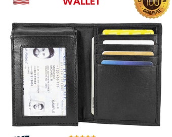 Father's Day Gift Bifold Mens Black Lambskin Leather Classic Organizer ID Handmade Wallet