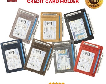 Mens Slim Genuine Leather Wallet Card Holder Window Credit Cash ID Pocket