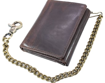 Mens Vintage Hunter Antique Leather Biker, Motorcycle, Truck Chain Wallet with RFID Blocking