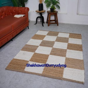 Jute Black Checkered Rug, Home Décor Area Rug, Jute Rug
