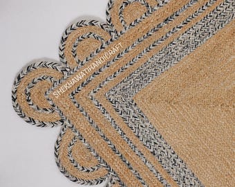 Dywan z juty – dywan z falbanką, dywan z juty z falbanką, dywan z falbanką w stylu boho, naturalny dywan z juty, prostokątny dywan z juty, dywan z falbanką w stylu juty, dywan na zamówienie