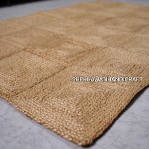 Natural Jute Rug Jute Braided Rug Bohemian Jute Rug Rectangular Jute Rug, Boho Decor Rug, Jute Area Rug, Square Jute rug Custom Size Rug