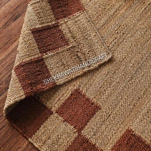 Handgemaakt jute tapijt, tapijt van natuurlijke vezels, boerderijtapijt, boho tapijt, vloerkleed woonkamer, vloerkleed slaapkamer, rustiek neutraal milieuvriendelijk tapijt