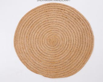 Handmade Natural Jute Round Rug, Boho Rustic Decor