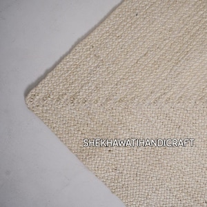 Off White Jute Area Rug - Ivory Beige Rug, Indian White Scandinavian rug. Pattern Braided Jute Rug. Custom Size Handwoven Rug