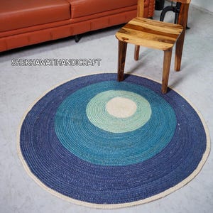 Indian Handmade Multicolor Round Jute Rug Bedside Round Rug Circle Rug New Home Gift Boho Home Decor Patio Rustic Round Rug Table Round Rug